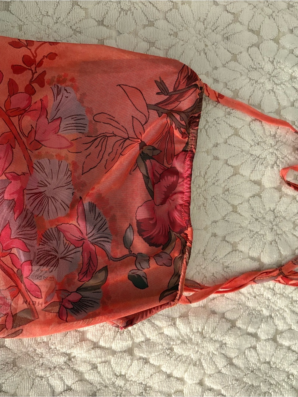 Floral Satin Camisole Halter Top- Coral Pink